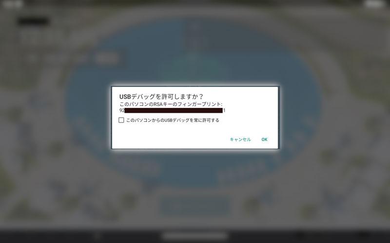 USBデバッグの有効確認画面