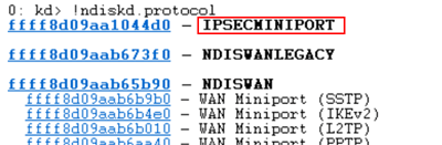 Winnti Rootkit実行後のNDISプロトコルドライバ一覧