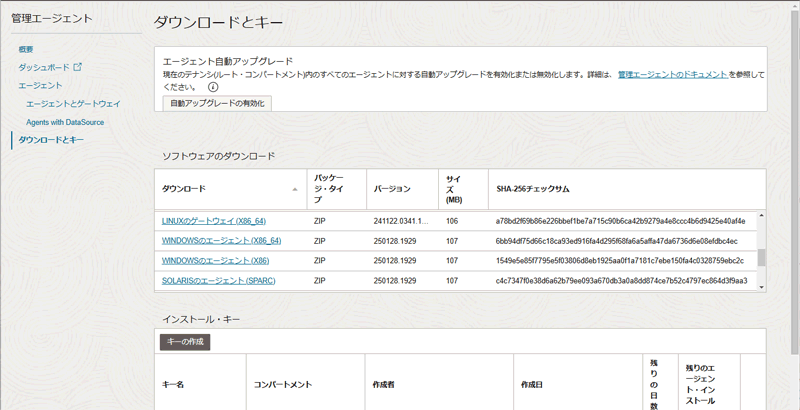 ダウンロードとキー画面