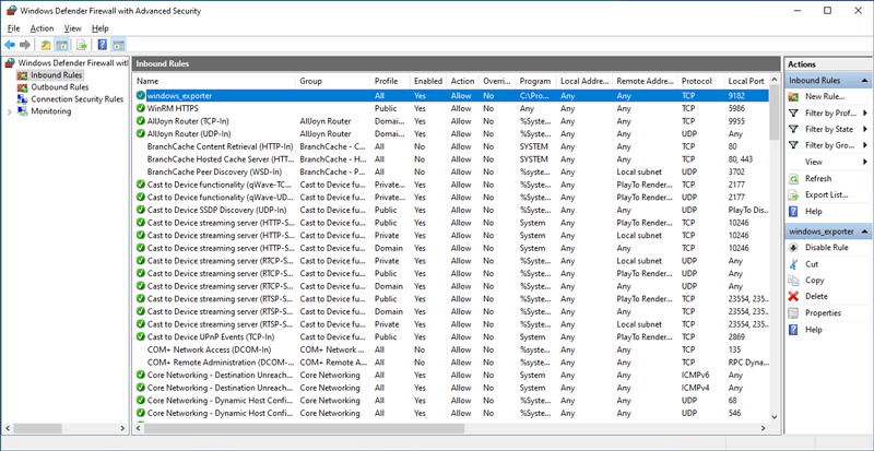 Windows Defender Firewallのインバウンド・ルール