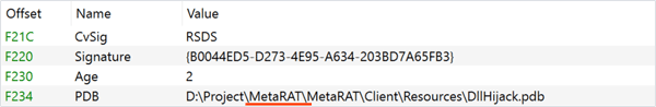 VirusTotalで発見された他のMetaRATローダのデバッグ情報