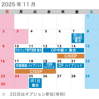 2025年11月のカレンダー